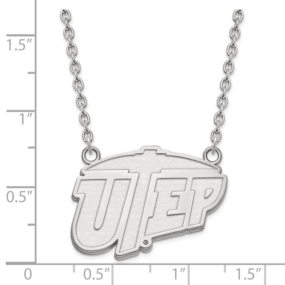 Sterling Silver Rhodium-plated LogoArt University of Texas at El Paso Large Pendant 18 inch Necklace