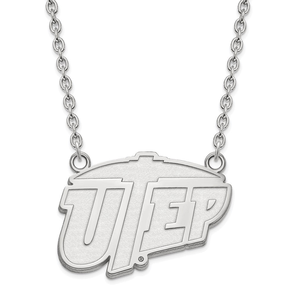 10k White Gold LogoArt University of Texas at El Paso Large Pendant 18 inch Necklace