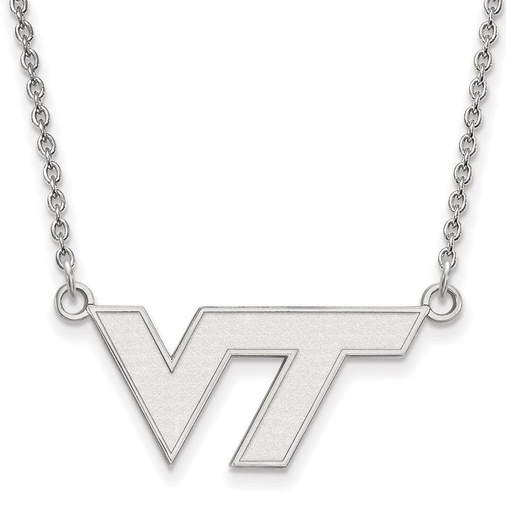 14k White Gold LogoArt Virginia Tech V-T Small Pendant 18 inch Necklace