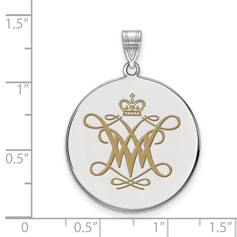Sterling Silver Rhodium-plated LogoArt College of William and Mary Extra Large Enameled Disc Pendant