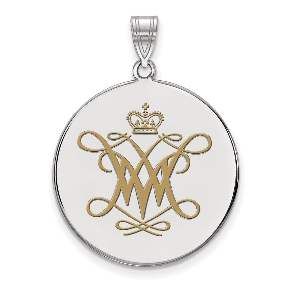 Sterling Silver Rhodium-plated LogoArt College of William and Mary Extra Large Enameled Disc Pendant