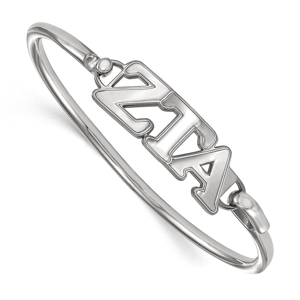 Sterling S. Rh-plated LogoArt Zeta Tau Alpha Small Hook and Clasp Bangle
