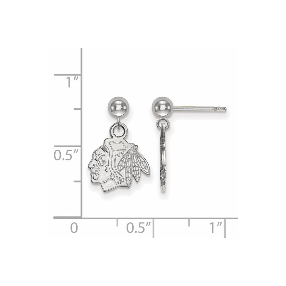 Sterling Silver Rhodium-plated NHL LogoArt Chicago Blackhawks Dangle Post Earrings