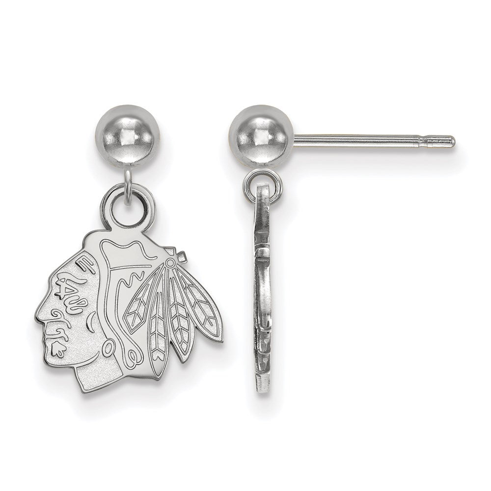 14k White Gold NHL LogoArt Chicago Blackhawks Dangle Post Earrings