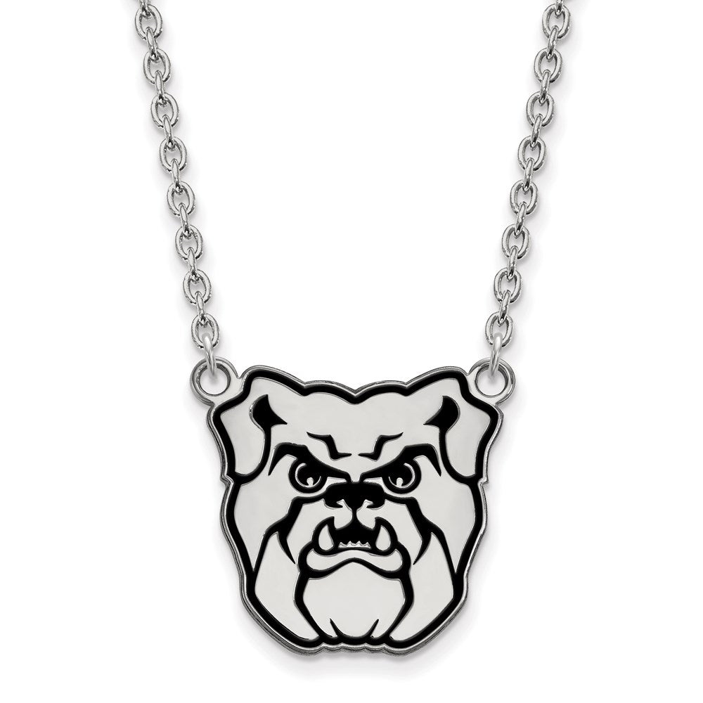 Sterling Silver Rhodium-plated LogoArt Butler University Bulldog Enameled Large Pendant 18 inch Necklace