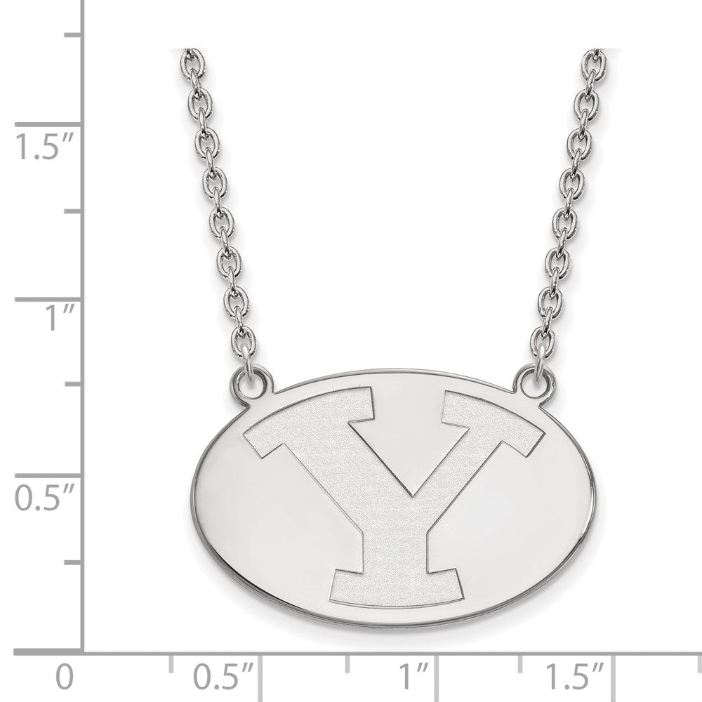 14k White Gold LogoArt Brigham Young University Letter Y Large Pendant 18 inch Necklace