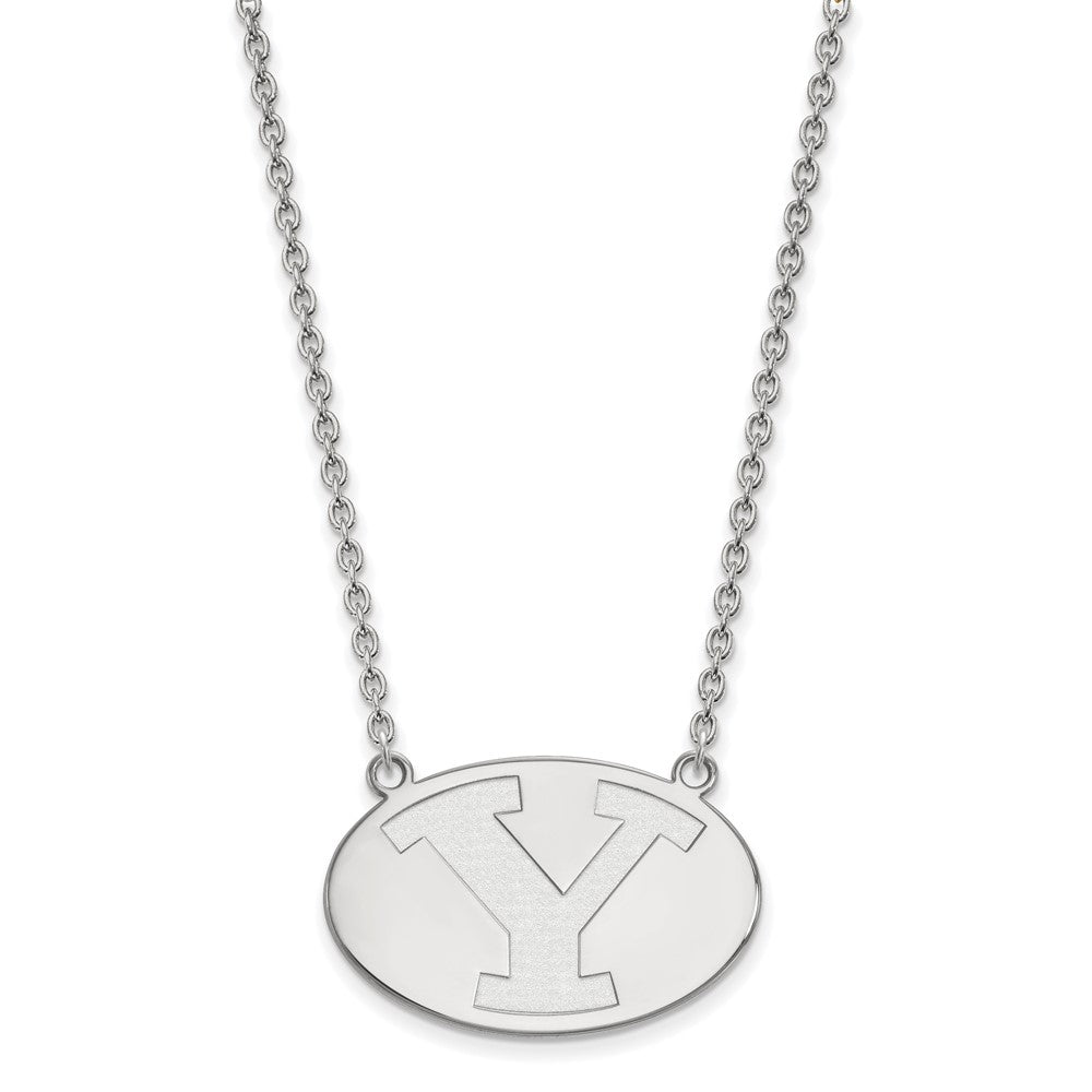 14k White Gold LogoArt Brigham Young University Letter Y Large Pendant 18 inch Necklace