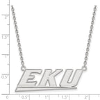 10k White Gold LogoArt Eastern Kentucky University E-K-U Large Pendant 18 inch Necklace