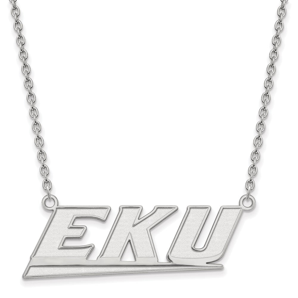 14k White Gold LogoArt Eastern Kentucky University E-K-U Large Pendant 18 inch Necklace