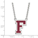 Sterling Silver Rhodium-plated LogoArt Fordham University Letter F Large Enameled Pendant 18 inch Necklace