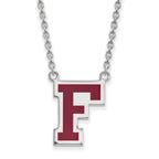 Sterling Silver Rhodium-plated LogoArt Fordham University Letter F Large Enameled Pendant 18 inch Necklace