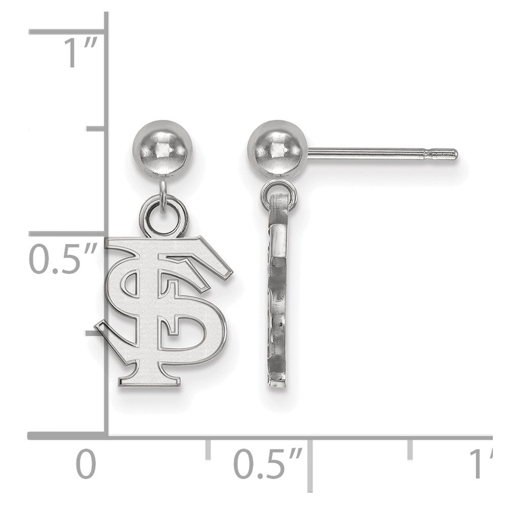 Sterling Silver Rhodium-plated LogoArt Florida State University F-S Dangle Ball Post Earrings