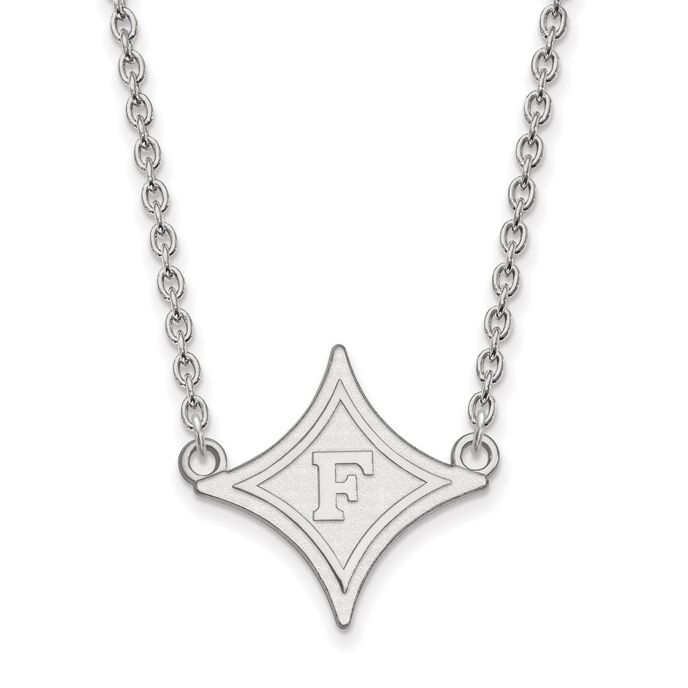 Sterling Silver Rhodium-plated LogoArt Furman University Large Pendant 18 inch Necklace