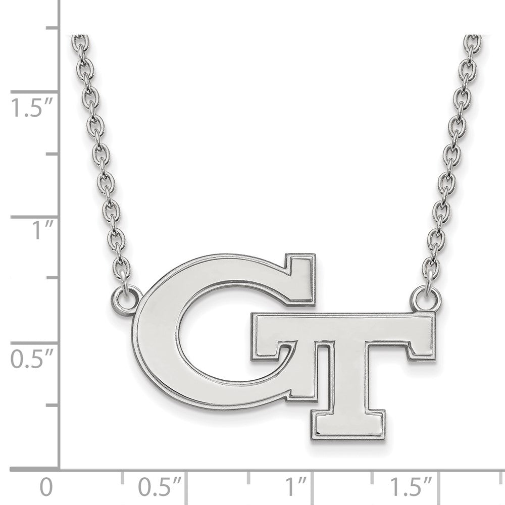 Sterling Silver Rhodium-plated LogoArt Georgia Institute of Technology G-T Large Pendant 18 inch Necklace