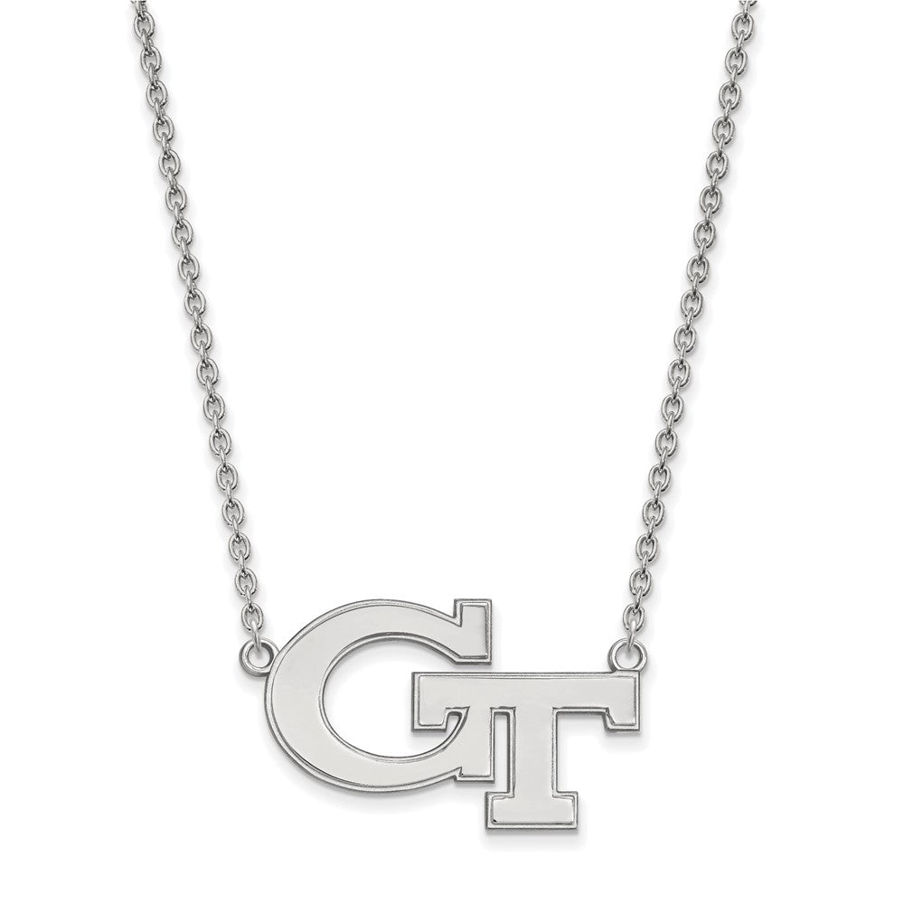 14k White Gold LogoArt Georgia Institute of Technology G-T Large Pendant 18 inch Necklace