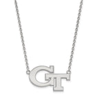 10k White Gold LogoArt Georgia Institute of Technology G-T Large Pendant 18 inch Necklace