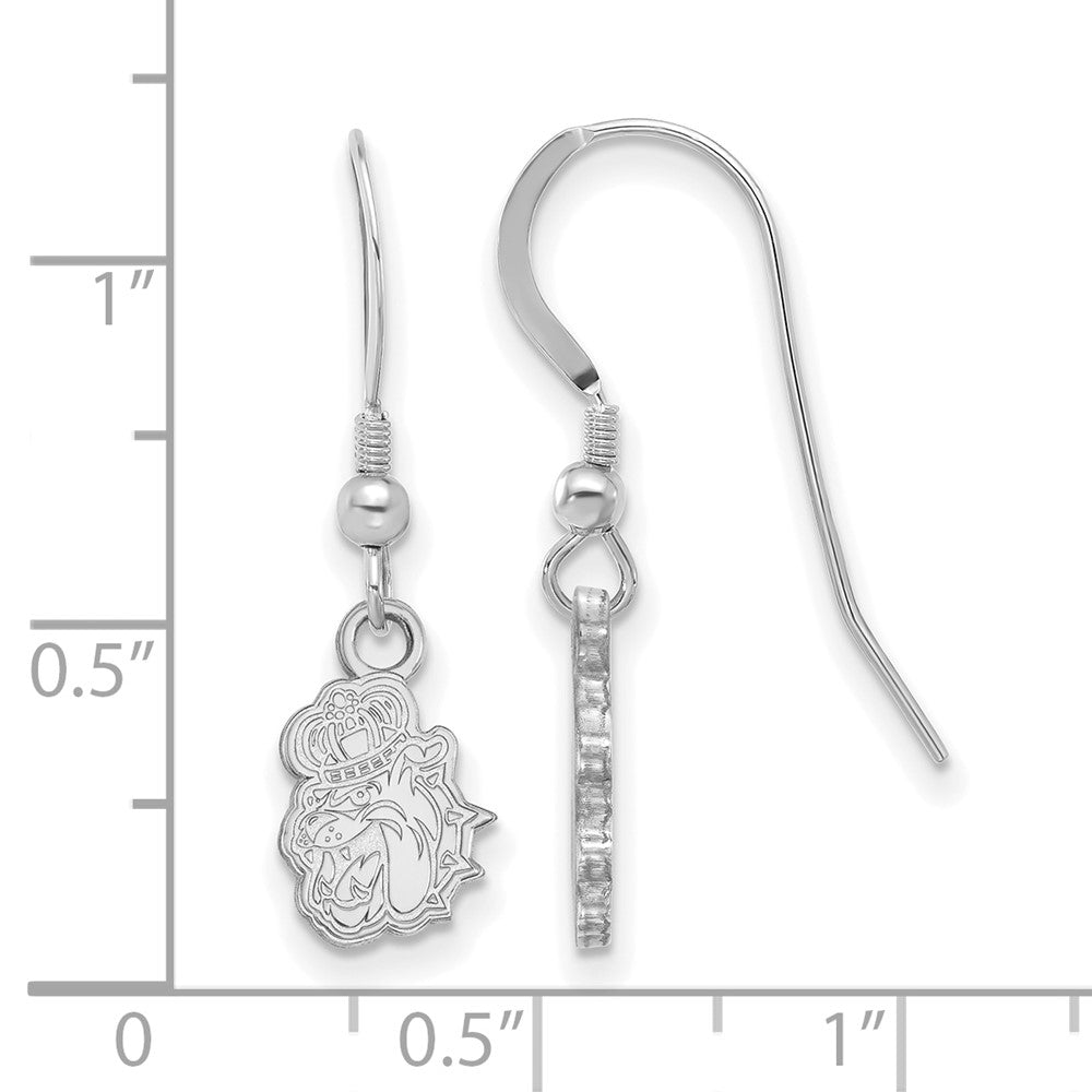 Sterling Silver Rhodium-plated LogoArt James Madison University Duke Dog Extra Small Dangle Wire Earrings