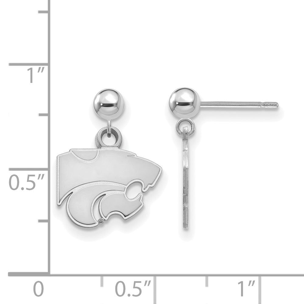 Sterling Silver Rhodium-plated LogoArt Kansas State University Wildcat Dangle Ball Post Earrings