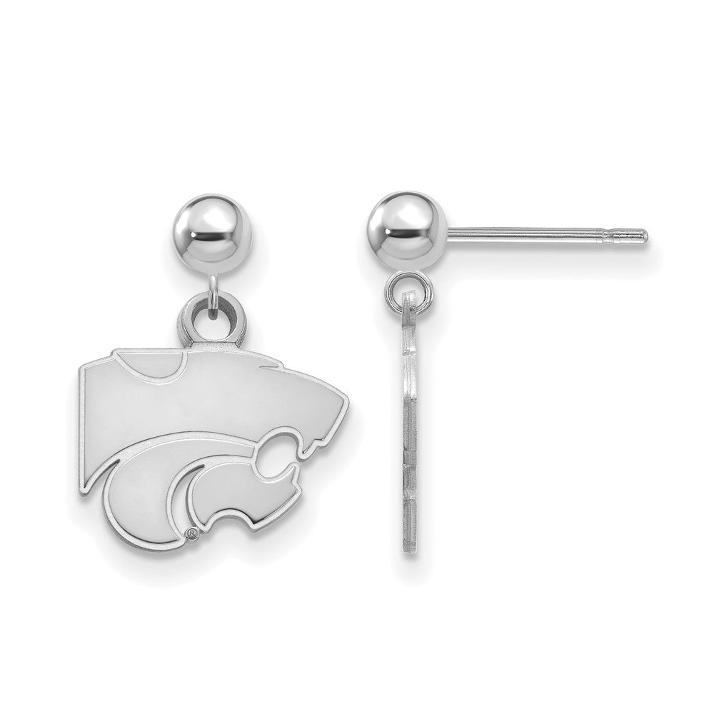 14k White Gold LogoArt Kansas State University Wildcat Dangle Ball Post Earrings