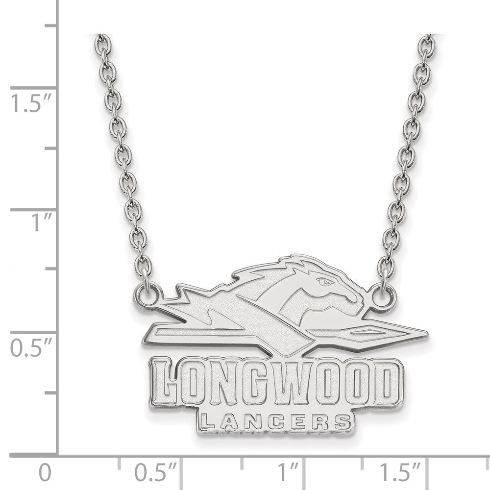 Sterling Silver Rhodium-plated LogoArt Longwood University Lancers Large Pendant 18 inch Necklace