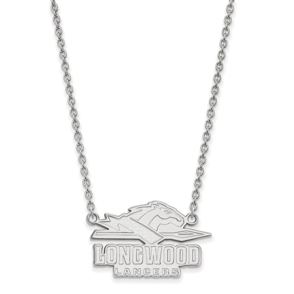 Sterling Silver Rhodium-plated LogoArt Longwood University Lancers Large Pendant 18 inch Necklace