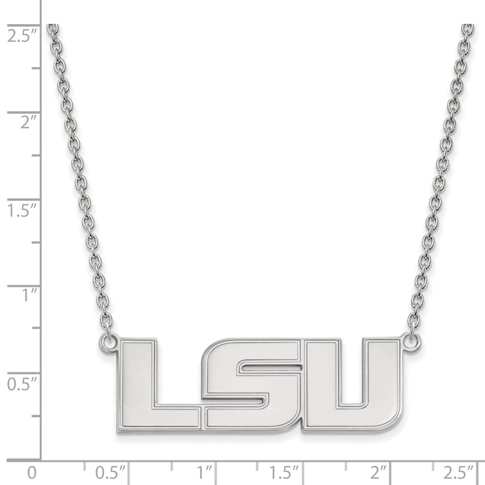 Sterling Silver Rhodium-plated LogoArt Louisiana State University L-S-U Large Pendant 18 inch Necklace