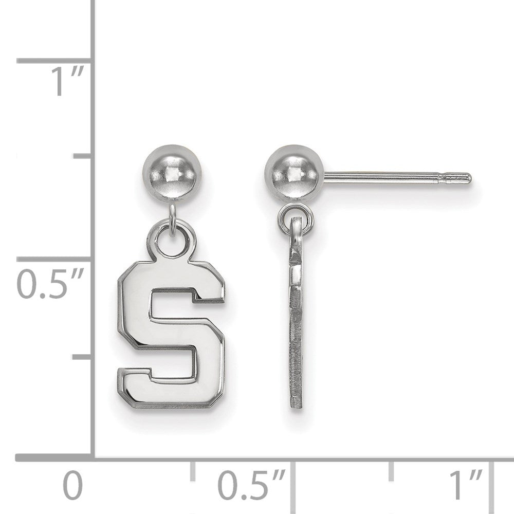 14k White Gold LogoArt Michigan State University Letter S Dangle Ball Post Earrings