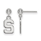 14k White Gold LogoArt Michigan State University Letter S Dangle Ball Post Earrings
