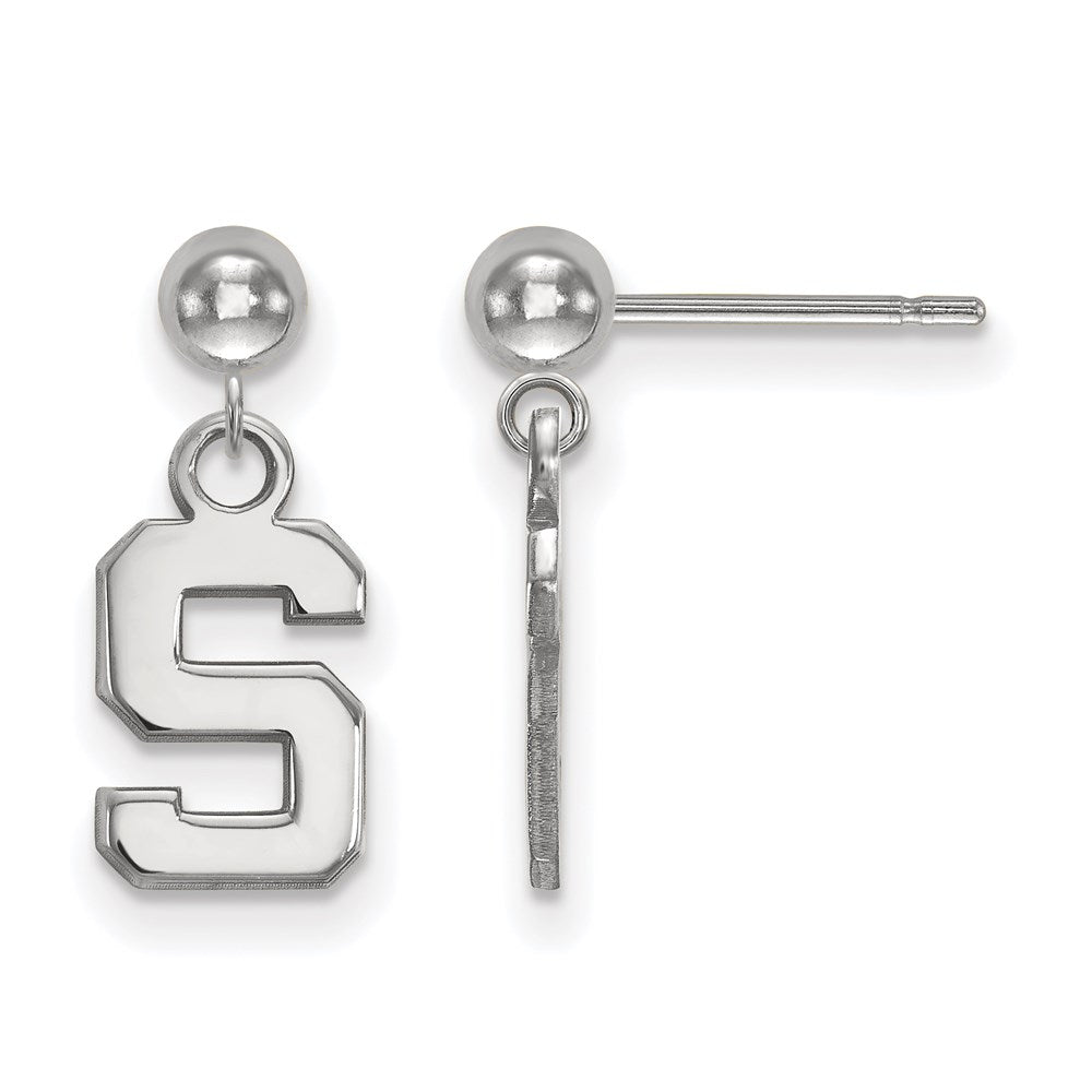 Sterling Silver Rhodium-plated LogoArt Michigan State University Letter S Dangle Ball Post Earrings