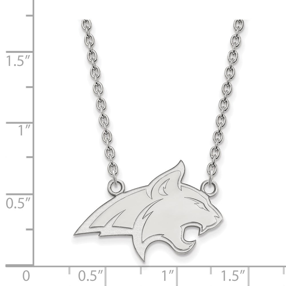 Sterling Silver Rhodium-plated LogoArt Montana State University Bobcat Large Pendant 18 inch Necklace