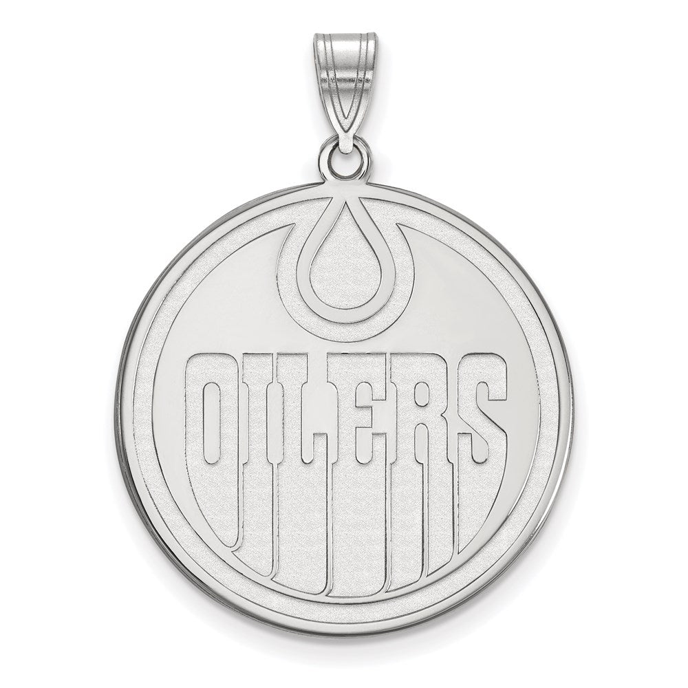 Sterling Silver Rhodium-plated NHL LogoArt Edmonton Oilers Extra Large Pendant