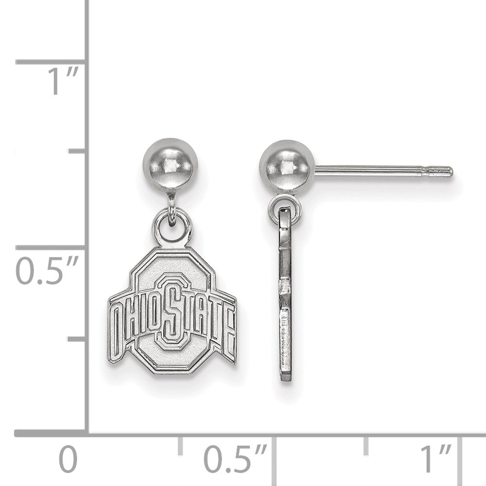 Sterling Silver Rhodium-plated LogoArt The Ohio State University Dangle Ball Post Earrings