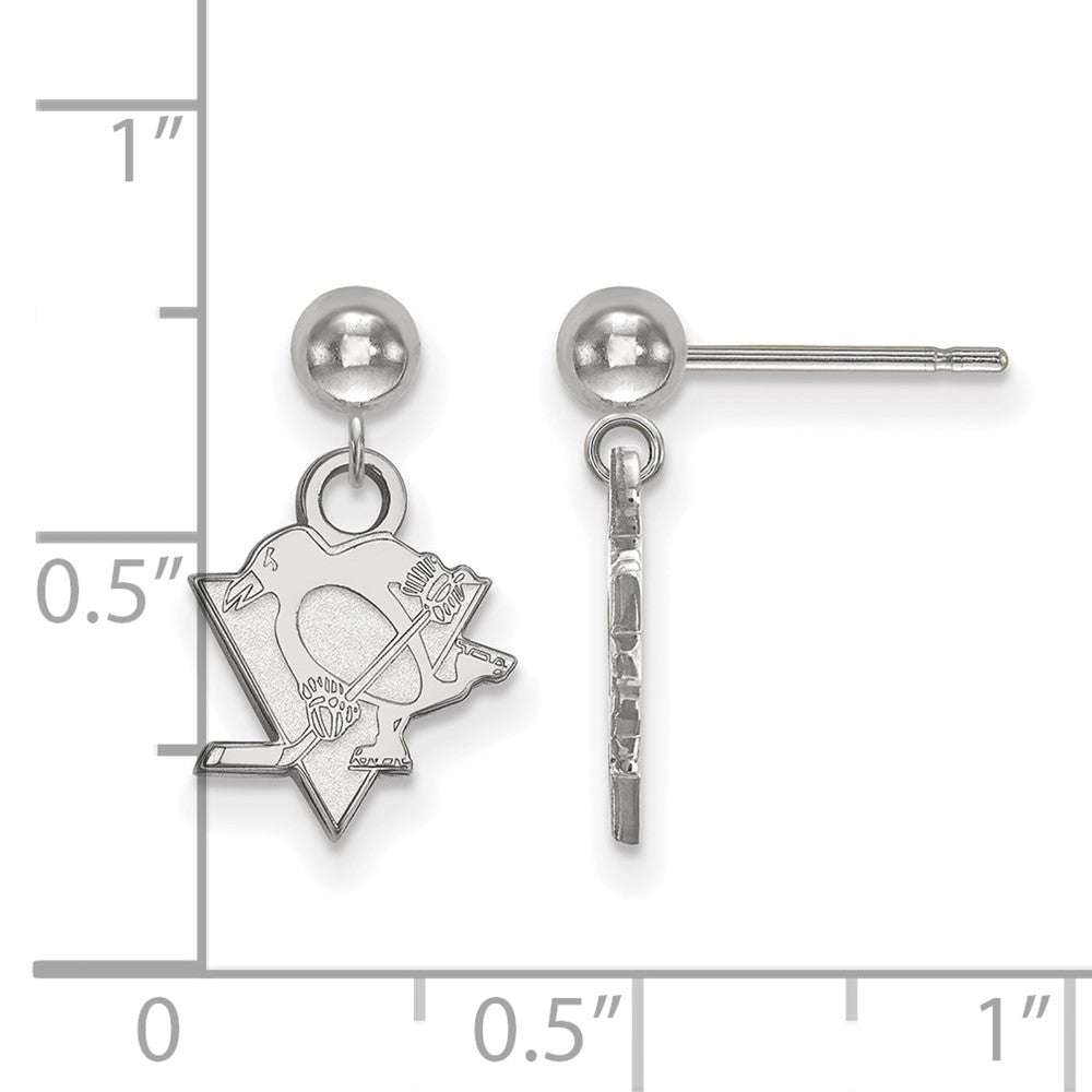 Sterling Silver Rhodium-plated NHL LogoArt Pittsburgh Penguins Dangle Post Earrings
