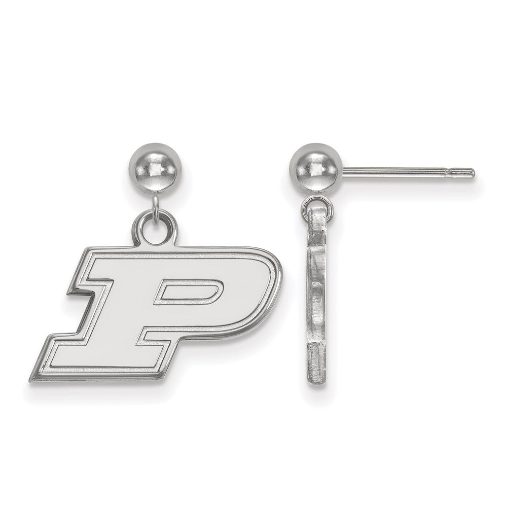 14k White Gold LogoArt Purdue University Letter P Dangle Ball Post Earrings