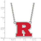 Sterling Silver Rhodium-plated LogoArt Rutgers University Letter R Large Enameled Pendant 18 inch Necklace