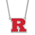 Sterling Silver Rhodium-plated LogoArt Rutgers University Letter R Large Enameled Pendant 18 inch Necklace