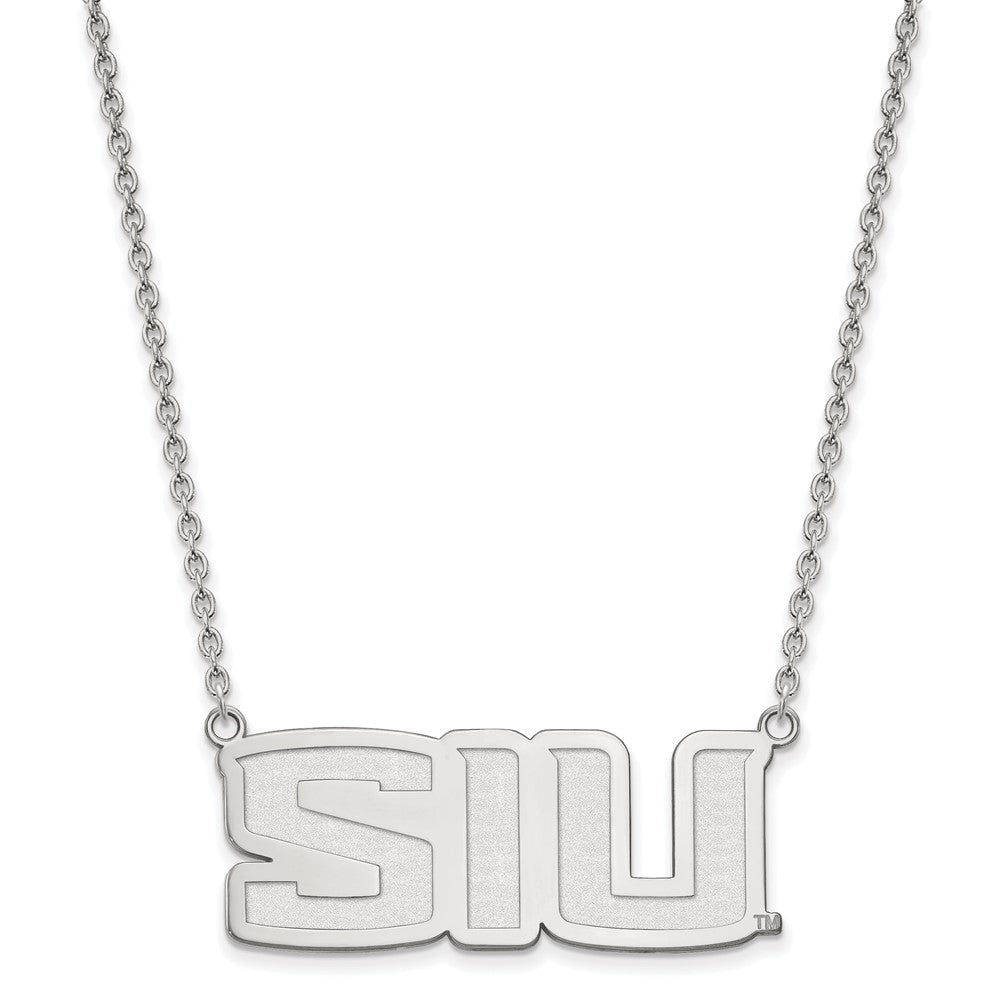 Sterling Silver Rhodium-plated LogoArt Southern Illinois University S-I-U Large Pendant 18 inch Necklace