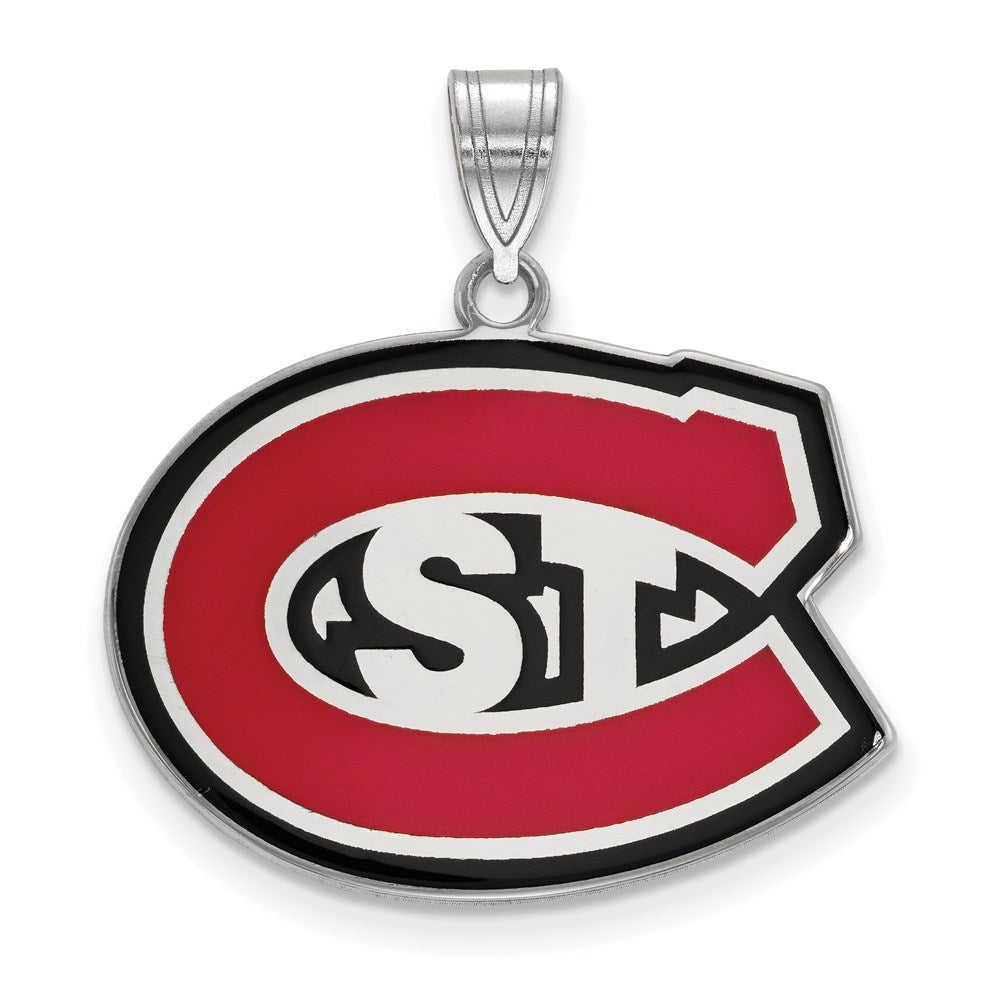 Sterling Silver Rhodium-plated LogoArt St. Cloud State University Large Enameled Pendant