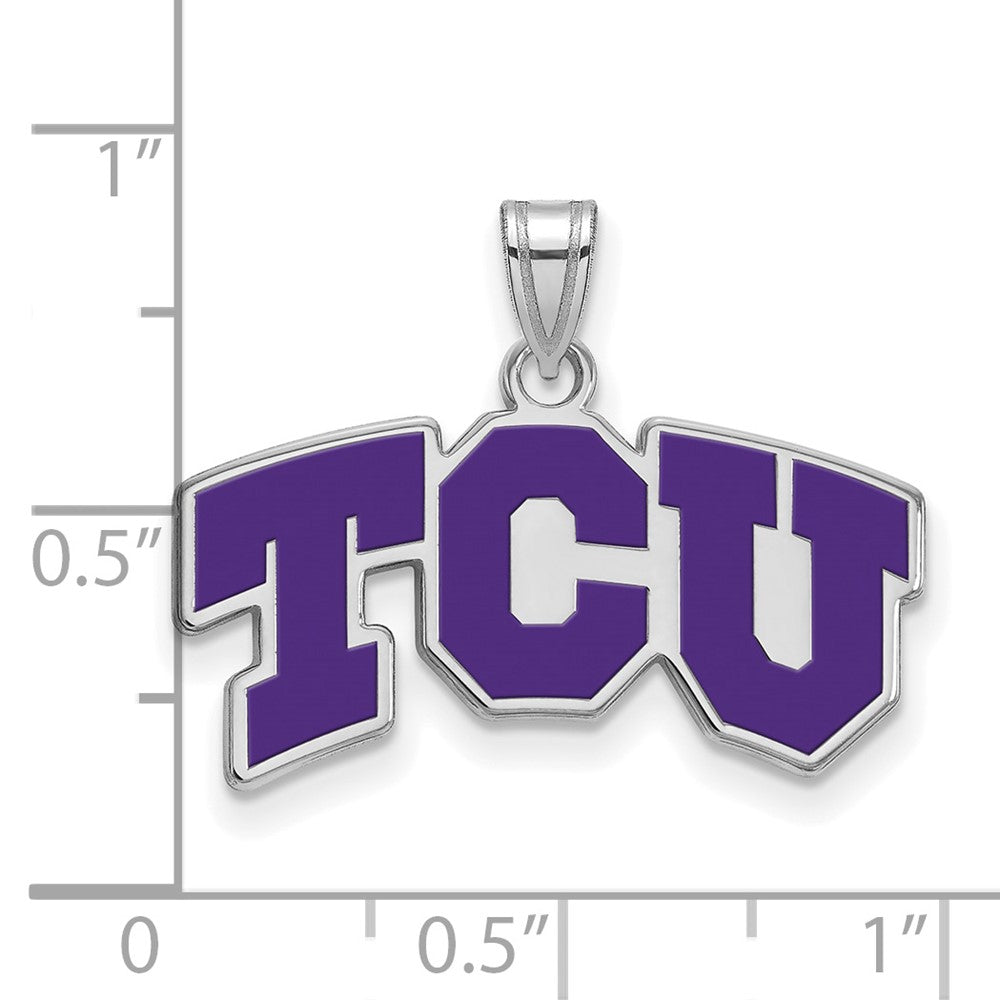 Sterling Silver Rhodium-plated LogoArt Texas Christian University T-C-U Small Enameled Pendant