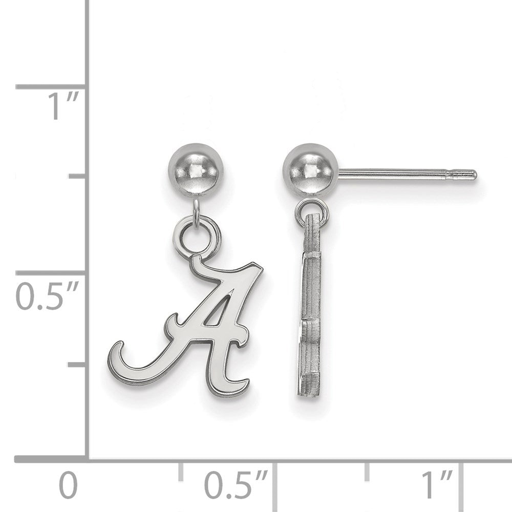 Sterling Silver Rhodium-plated LogoArt University of Alabama Letter A Dangle Ball Post Earrings