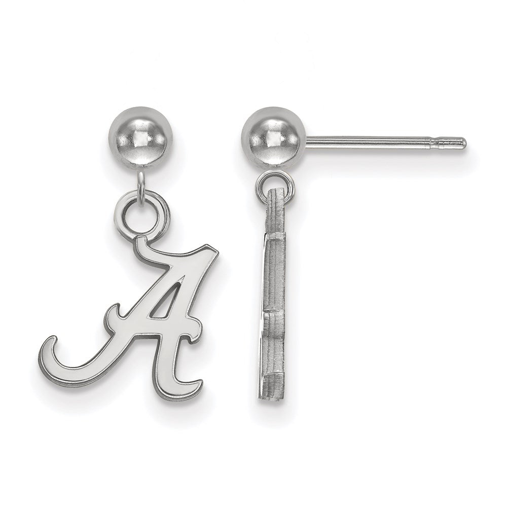 14k White Gold LogoArt University of Alabama Letter A Dangle Ball Post Earrings