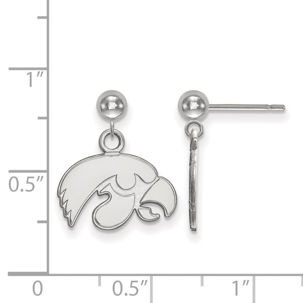 Sterling Silver Rhodium-plated LogoArt University of Iowa Hawk Dangle Ball Post Earrings