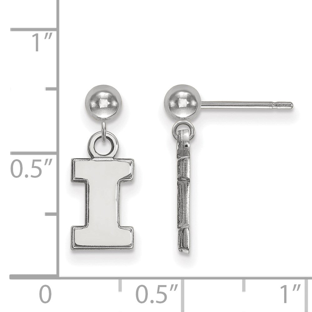 14k White Gold LogoArt University of Illinois Letter I Dangle Ball Post Earrings