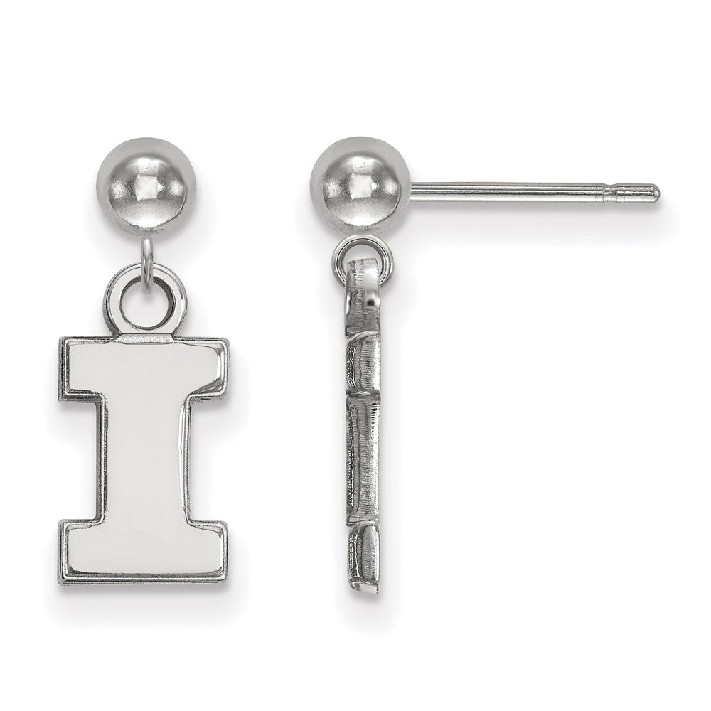 14k White Gold LogoArt University of Illinois Letter I Dangle Ball Post Earrings