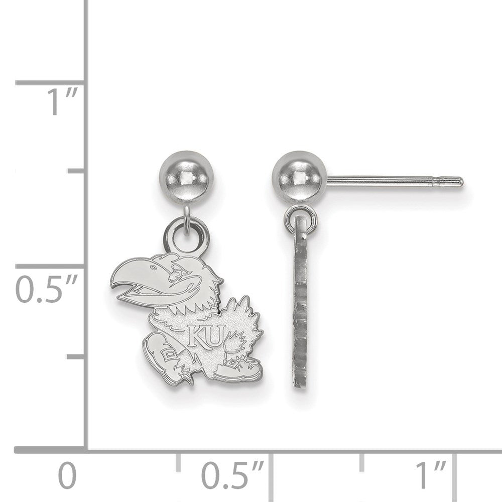 14k White Gold LogoArt University of Kansas Jayhawk Dangle Ball Post Earrings