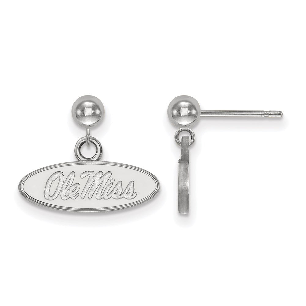 Sterling Silver Rhodium-plated LogoArt University of Mississippi Ole Miss Oval Dangle Ball Post Earrings