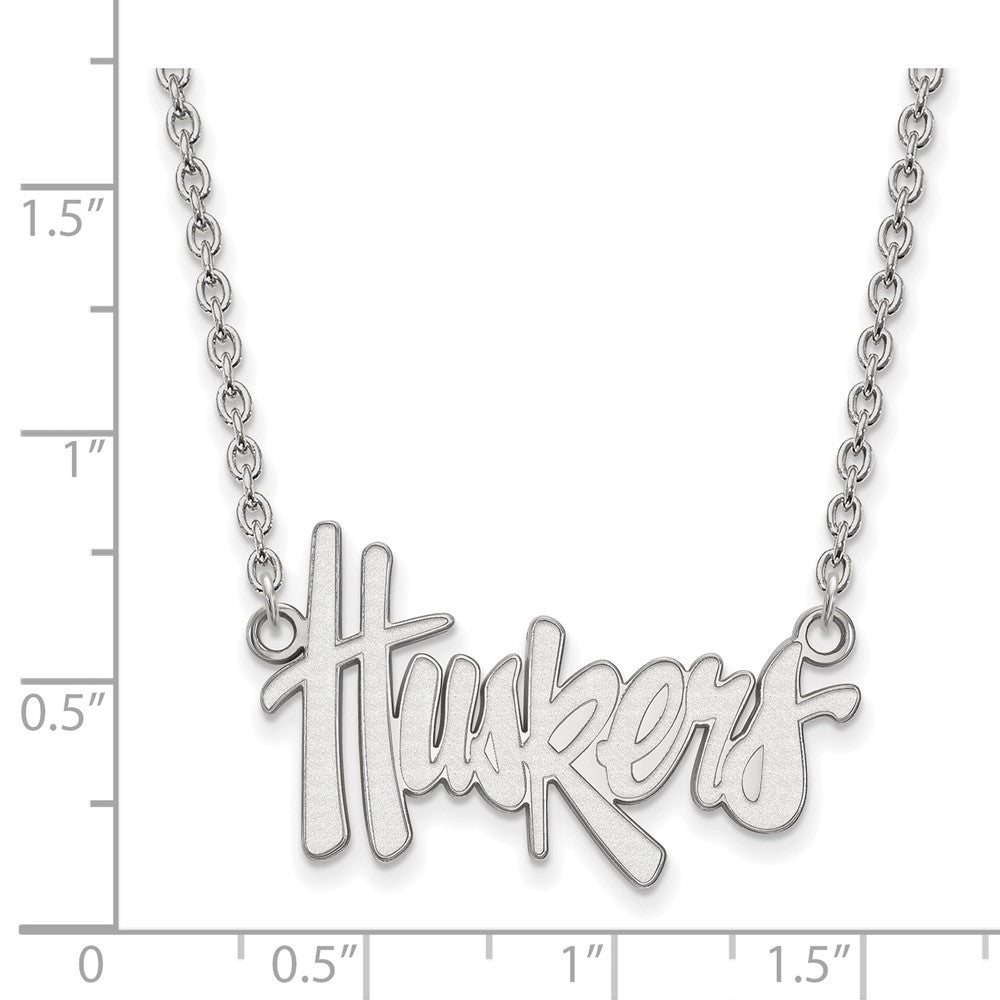 14k White Gold LogoArt University of Nebraska Huskers Script Large Pendant 18 inch Necklace