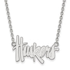Sterling Silver Rhodium-plated LogoArt University of Nebraska Huskers Script Large Pendant 18 inch Necklace