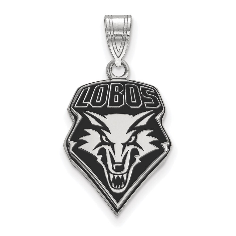 Sterling Silver Rhodium-plated LogoArt University of New Mexico Lobos Large Enameled Pendant