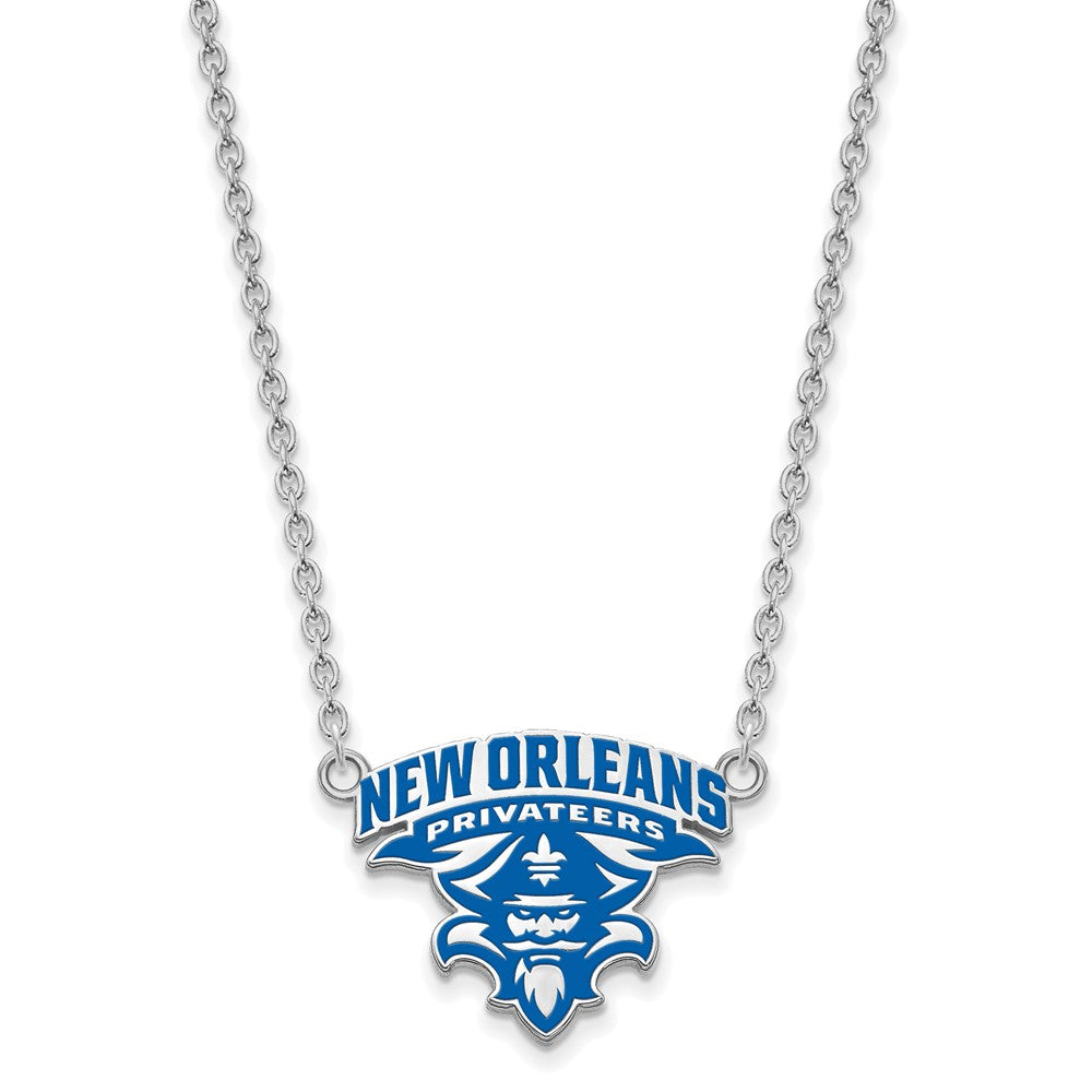 Sterling Silver Rhodium-plated LogoArt University of New Orleans U-N-O Large Enameled Pendant 18 inch Necklace